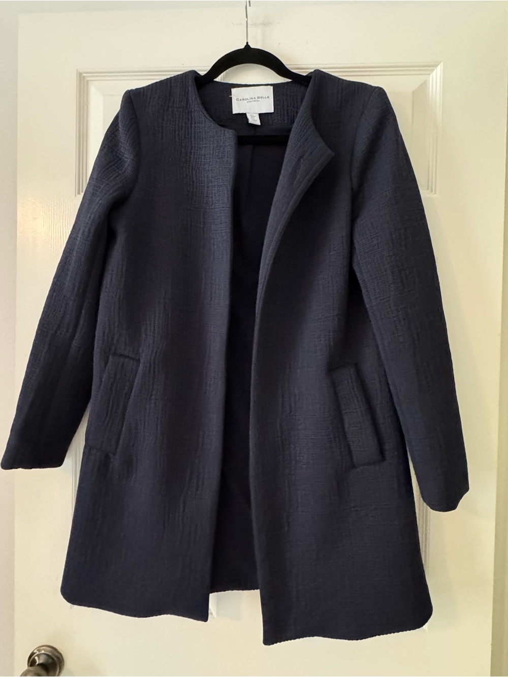 Carolina Belle Dark Navy Collarless Textured Coat